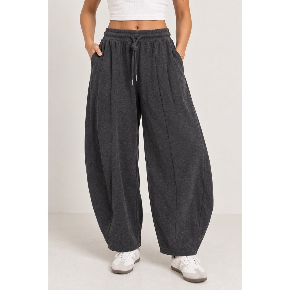 Zara Womens Charcoal Gray Barrel Wide Leg Sweatpants Drawstring Pockets S
